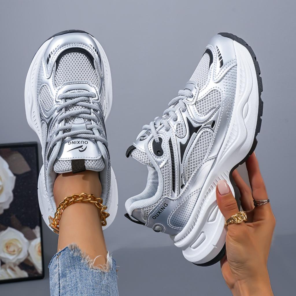 Ladies, Fashionable Casual Shoes, Outdoor, Fitness Sports Shoes, Thick Soled, Wear-resistant, Anti Slip Shoes, Road Running Shoes