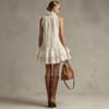 Vintage Beige Lace Sleeveless Ruffle Mini Dress Women