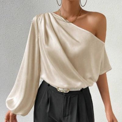 Γυναικείο Πουκάμισο με Ασύμμερο Ώμο, Μακρυμάνικο, Μονόχρωμο, Σέξι, Εκτός Ώμου, Φαρδύ, Με Ταμπεραμέντο, Σατέν Μπλούζες & Πουκάμισα