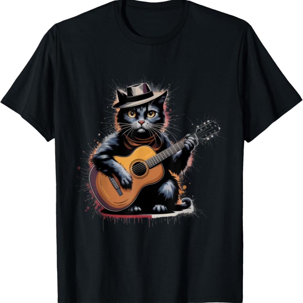 Funny Musician Cat Guitarist Cat Guitar Cat Meme T-Shirt for Men Women Kids