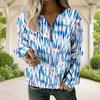 Women Plus Size Tie Dye Printed V Neck Front Zip Sweatshirt Purple White Ribbed Cuffs