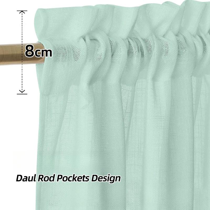 Sheer Linen Textured Curtain Rod Pocket Semi Sheer Voile Drapes Privacy Panel for Living Room Bedroom Window Elegant Treatments