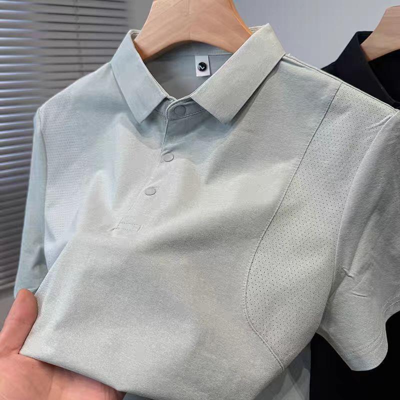 Summer Thin Men'S Quick-Drying Polo Short Sleeve Sweat-Absorbing Breathable Mesh Solid Color Versatile Half-Sleeve T-Shirt Top
