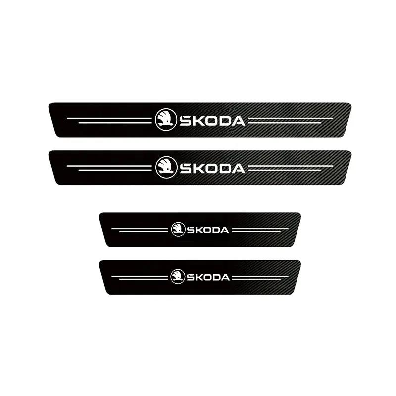 Carbon Fiber Door Sill Protector Leather Vinyl Stickers For Skoda Fabia Superb Yeti Octavia Rapid Kodiaq Mk3 A6 A7 2 3 A5 Kamiq
