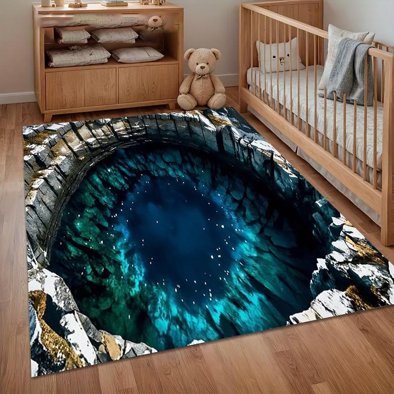 

3D Hole Illusion Rug Mystical Well Doormat Teal & Blue Illusion Carpet for Entryway Gaming Room Bathroom Living Room 40x60CM