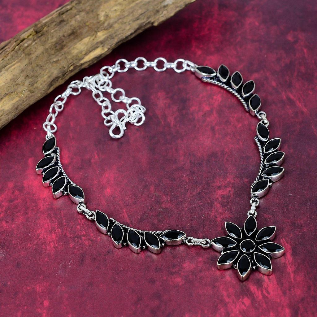 Schwarze Spinell Halskette, 925 Sterling Silber Halskette, handgemachter Edelstein Schmuck, Geschenke für Frau, brandneue Halskette