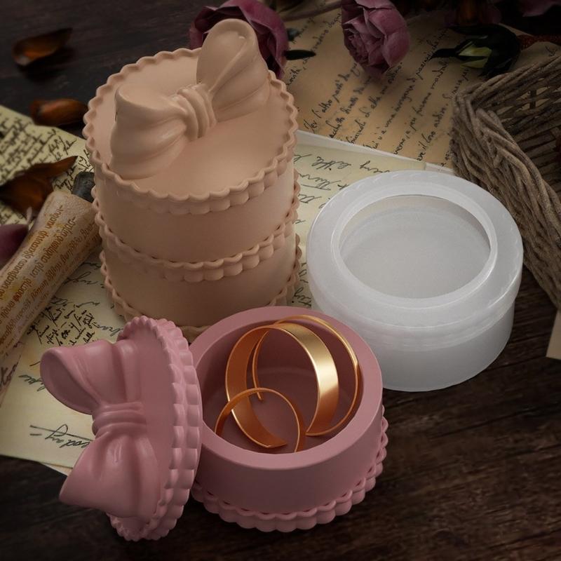 Storage Box Silicone Mold Bowknot Shaped Jewelry Box Epoxy Resin Molds DIY Aromatherapy Gypsum Candle Jar Home Decors