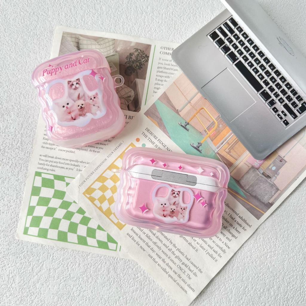 Hanfeng ins semi-transparent powder Meow Meow airpodsPro2 Apple earphone case 2nd generation wavy earphone case