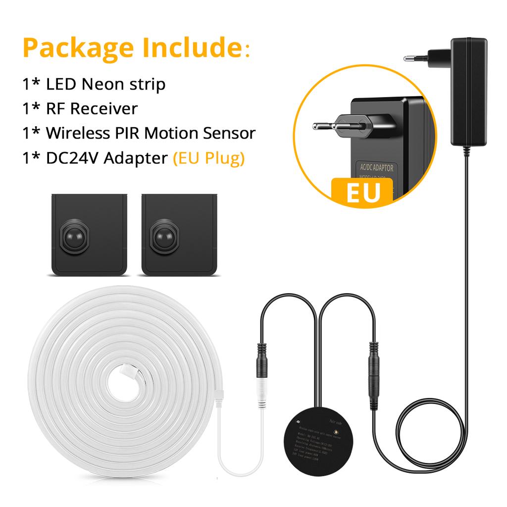 To PIR-bryter bevegelsessensor LED neonlys 24V LED-stripslys med trådløs RF-mottaker for hjemme nød nattlys