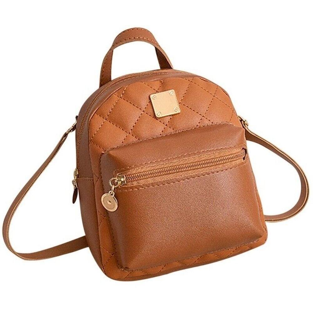 Women Backpack PU Leather Lingge Shoulder Small Backpack Multi-Function Ladies Phone Pouch Pack Ladies School Backpack Bags