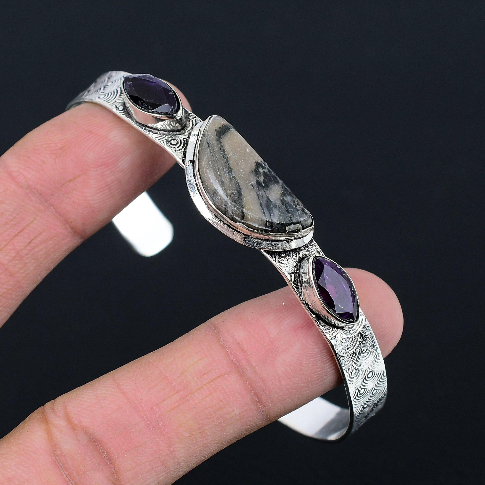 

День матери Сделка Серебро 925 пробы Камень Яшма Паутина Аметист Жена Браслет Ювелирные изделия Adjustable