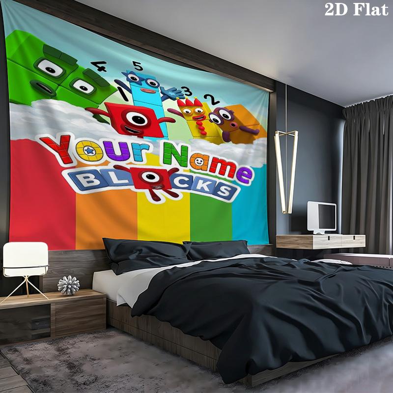 Blocks Clouds Custom Name Wall Tapestry Aesthetic Wall Hanging Printed Fabric Blanket Decorative Tapestries For Bedroom Living Room Home Decor