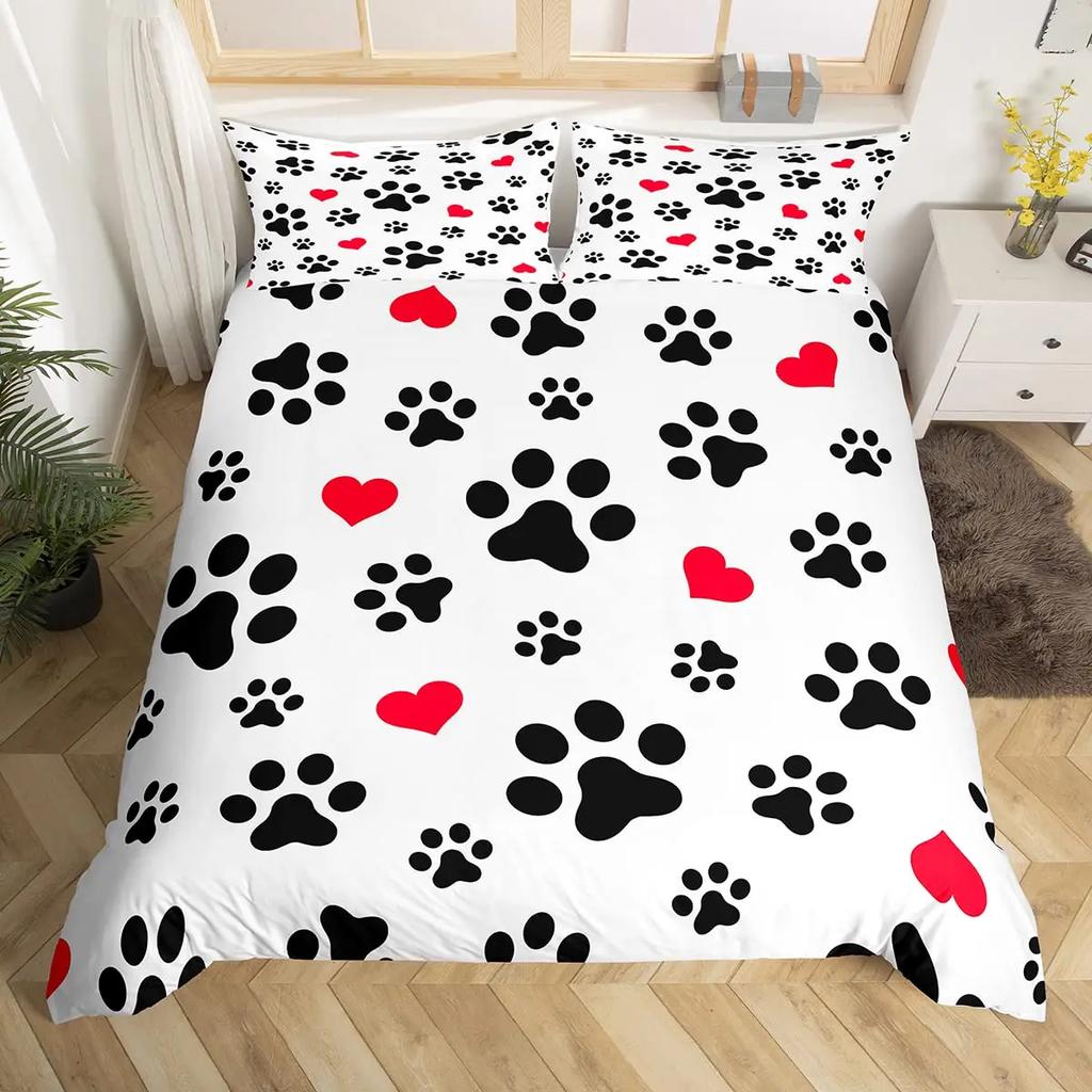 Dog Lover Duvet Cover Hand Drawn Paw Print Doodles Circular Pattern Drawing Style Animals Bedroom Decorations Coral Turquoise