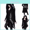 Gothic Women Moon Printed Cardigan Long Sleeve Hooded Coat Black Fashion Top For Casual Wear