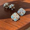Exquisite Blue Pearl Flower Earings Stud Fine Palace Style High Grade Retro Turquoise Earrings for Women Zircon