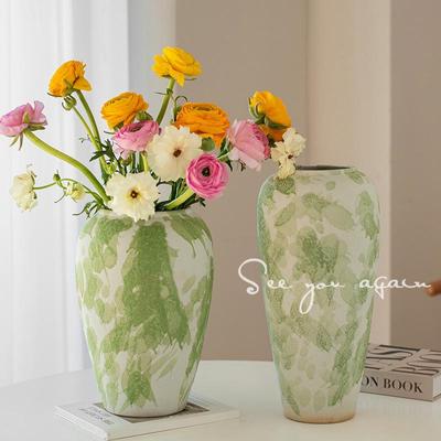 Wabi-Sabi Ceramiczny Wazon z Plamami Atramentu: Elegancki Retro Bukiet Kwiatów do Salonu lub na Stół Jadalny