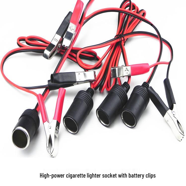 

High-Power Car Lighter Socket Extension with Battery Clips and Female Socket Charger
