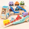 Wooden Double-Decker Truck Toddlers Cars Toys Train Montessori Kindergarten Animal Food Matching Early Educational Game 2-6years