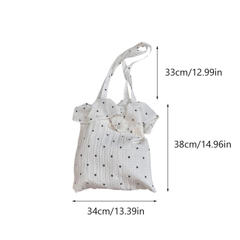 Cherry Ruffled Shoulder Bag For Women Floral Style Handbag Large Capacity Casual Shopper Tote Bags