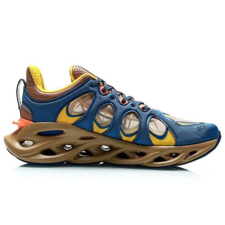 New LiNing Curved ACE Cushioning Breathable Lightweight Rebound Low Top Running Shoes Women's Blue Orange Yellow ARHP226-1