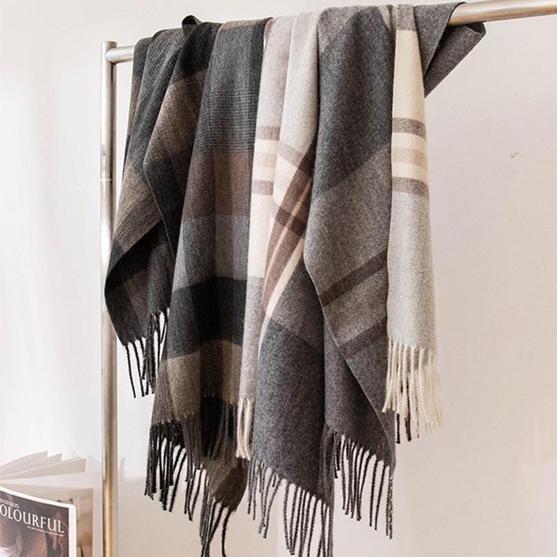 Women Plaid Scarf Cashmere Feel Soft Warm Versatile Shawl Wrap for Autumn Winter Fashion Cold Weather Accessory