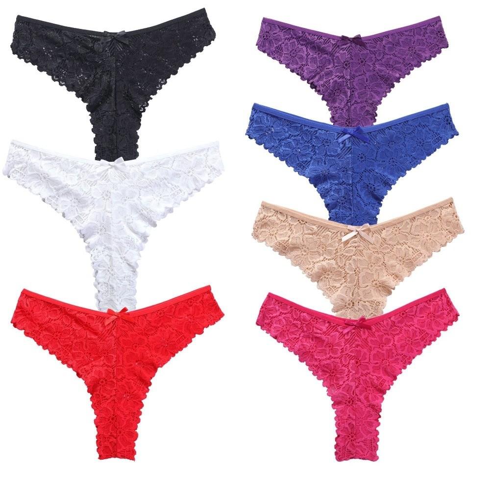 Thin Floral Lace Seamless Panties Bow Thong Flower Underwear for Women Cotton Crotch Transparent Mesh Lace Briefs Daily