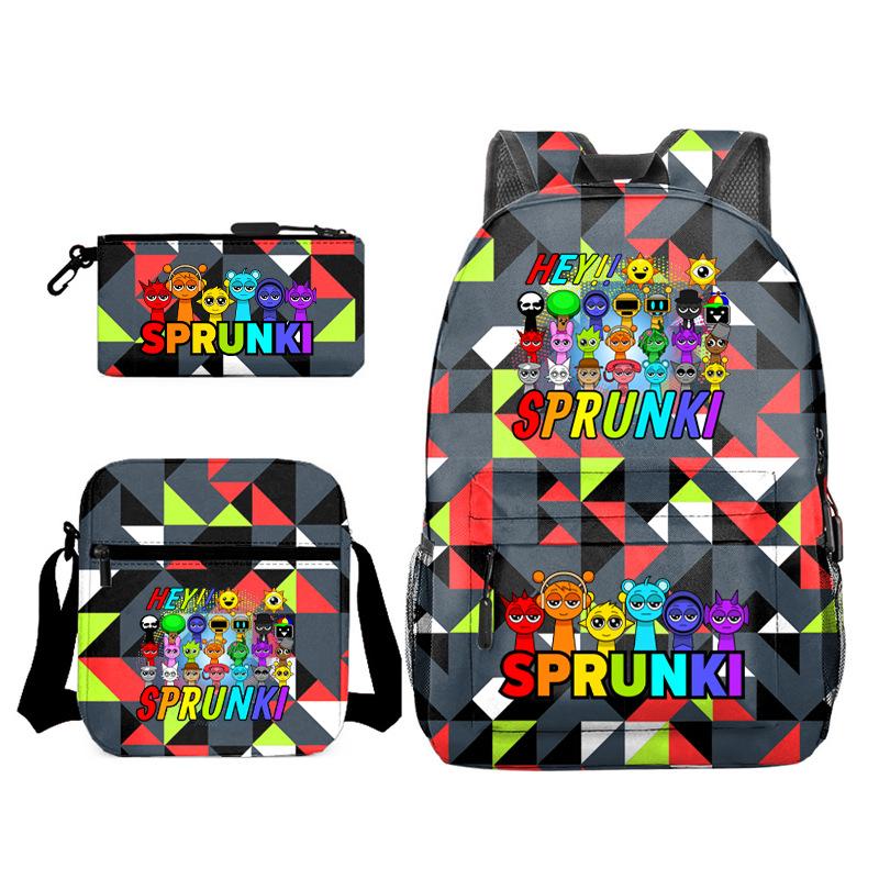 New Game Merchandise Primary School Bag Rhythm Box Sprunki Cartoon Starry Sky Backpack 3-piece Set L
