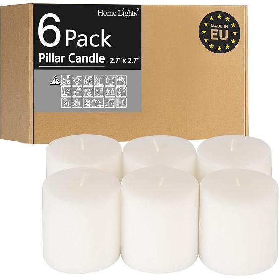 Pillar Candles - 2.7x3 inch | 30 Hours Burning, 6 Count - White Unscented Smokeless European Pillar Candles - Perfect for Wedding, Parties, Spas, 2.7x3-6count