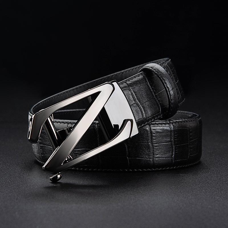 Men's Business Alloy Buckle Head Belt Automatic Buckle Letter Head Layer Cowhide Belt Automatic Buckle High-end Gift Box