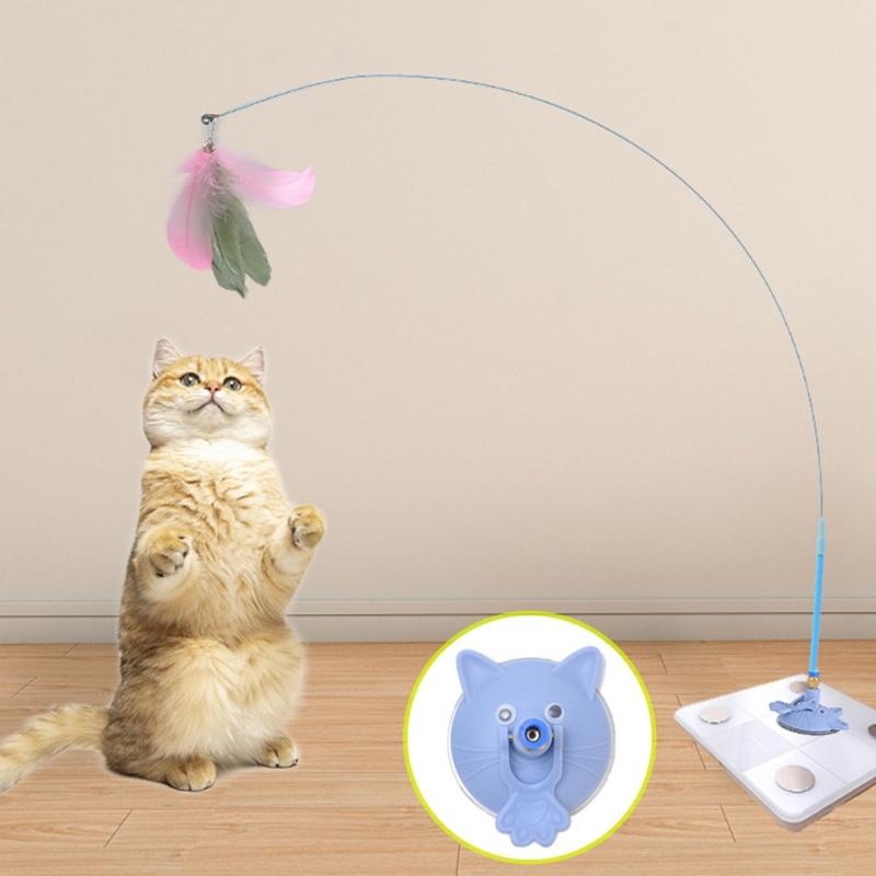 Pet Toy Feline Exercise Teaser Wand Elastic Steel Wire with Secure Suction Base For Jumping And Pouncing Game