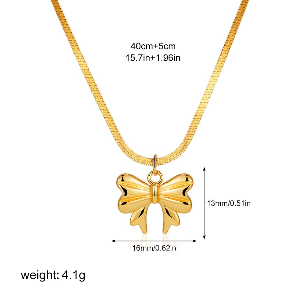 

18k Gold Plated Bow Knot Pendant Necklace for Women Stainless Steel Bowknot Choker Necklaces Statement Zircon Gift for Her