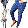 Męskie spodnie Plaid Mid Waist Slim Fit Odporne na zużycie spodnie wiosenne do pracy