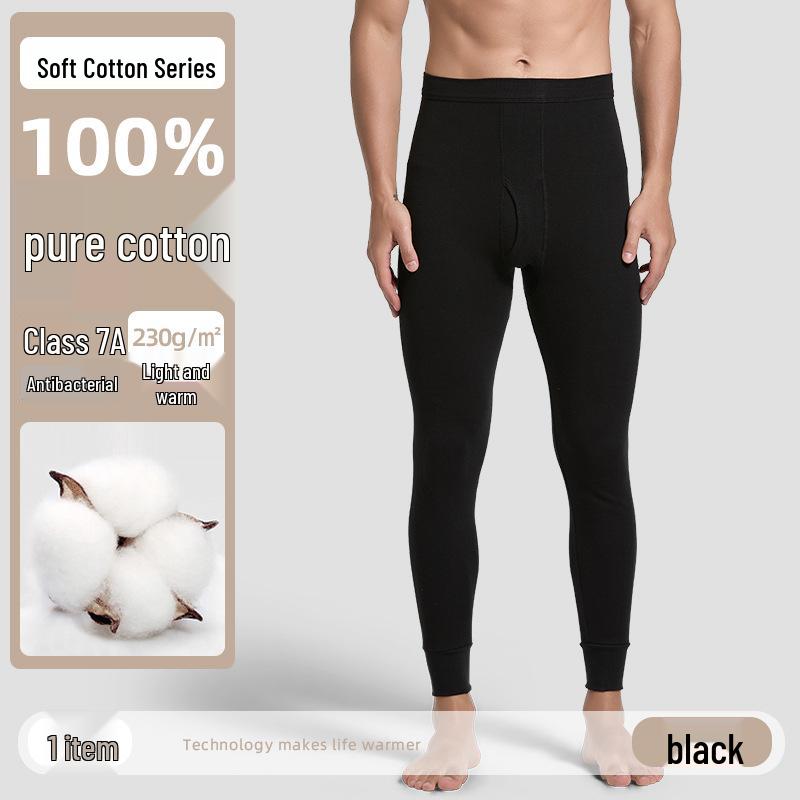 Men's 100% Cotton High-Neck Knit Thermal Set: Antibacterial Top & Bottoms, Plus Sizes
