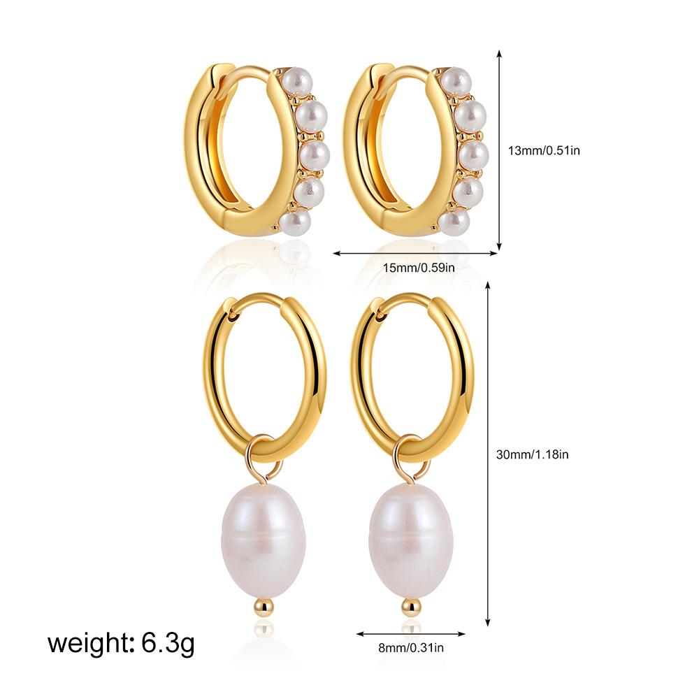 18K Gold Natural Pearl Earrings Set Stainless Steel Earrings Ear Bone Stacks Earrings