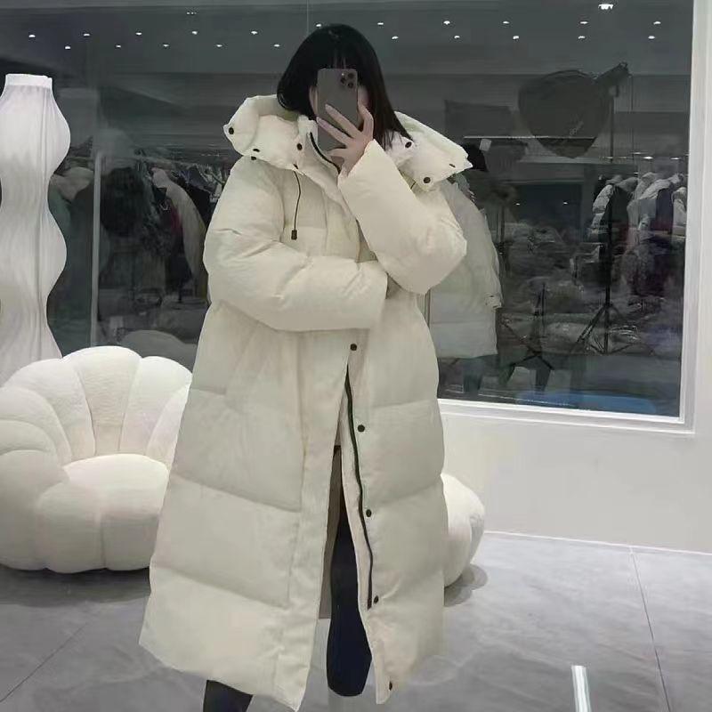 Down jacket women's medium and long 2024 new winter thickened warm Korean version loose hooded women's jacket