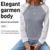 Women's Lace Top Crew Neck Long Sleeve Openwork Slim Fit Casual Blouse