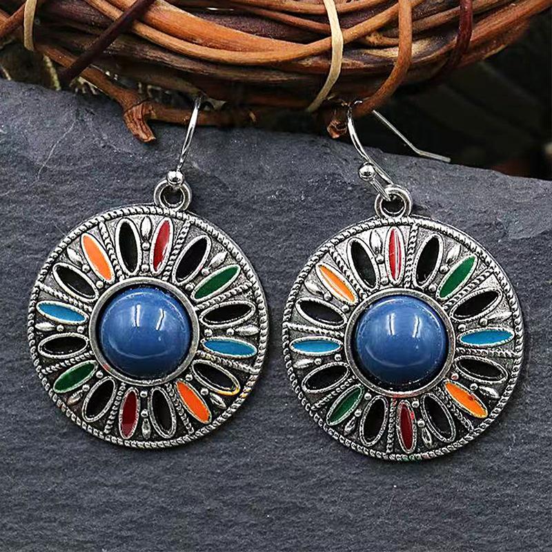 Orecchini Smaltati Colorati Etnici Retrò Bohemien da Donna Boho Fiore Vuoto Geometrico Rotondo Vintage Pendenti Gioielli Regalo