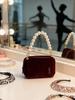 YSL Red Velvet Cosmetic Bag, Handcrafted Into a Pearl Chain Handbag, a Stylish Casual Bag