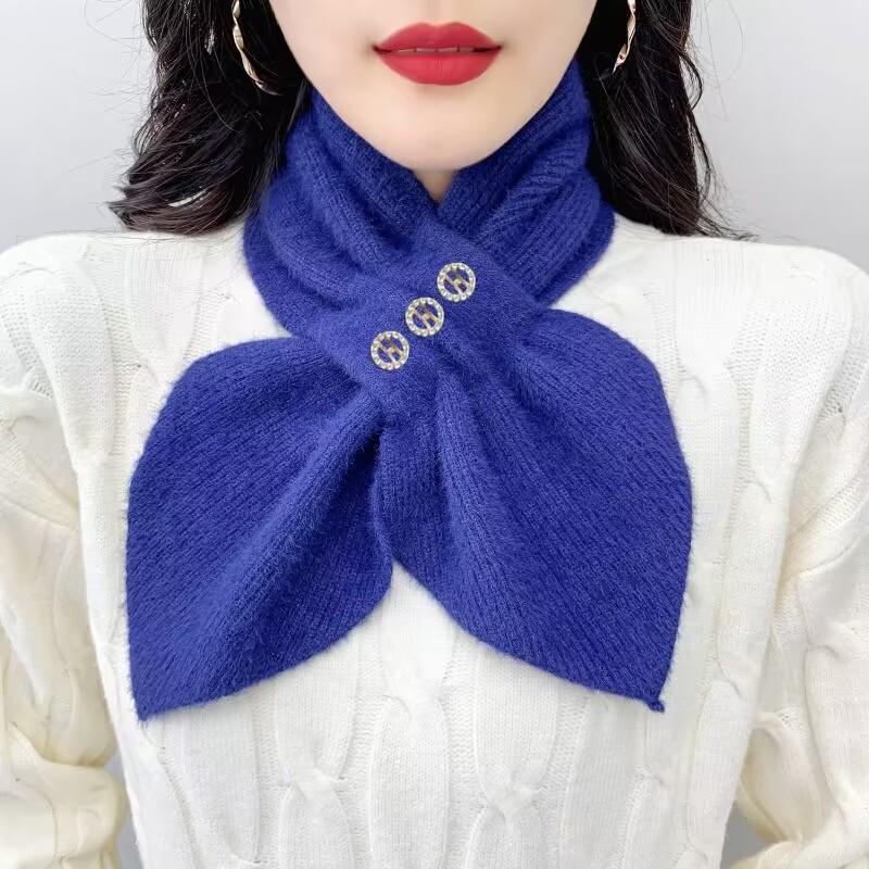 Korean Thick Faux Mink Velvet Knit Diamond Neck Guard Shawl Winter Cross Plush Scarf Women Fake Collar Pullover Warm Scarve T51