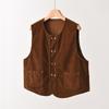 Women's Double-Breasted Corduroy Vest: Versatile Loose Fit, Sleeveless Fashion with Shoulder Pads, Autumn Collection.