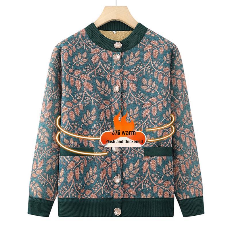 Cárdigan Acogedor de Lana con Forro de la Abuela: Abrigo Grueso y Cálido de Otoño e Invierno para Mujeres de Mediana Edad y Mayores