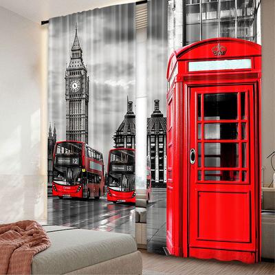 2 Piezas Cortinas de Londres Cabina Telefónica de Londres en la Calle Tradicional Cultural Local Reino Unido Retro Para Dormitorio Sala de Estar y Comedor