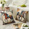 Orange Persian Horse Cushion Cover Natural Linen Organic Fabric Double-Sided Printing Sofa Home Decor Gift Pillow Cover