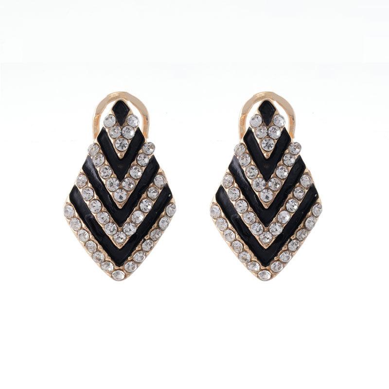 Геометрические клипсы-серьги со стразами в зебровую полоску для женщин без прокола, роскошные модные серьги