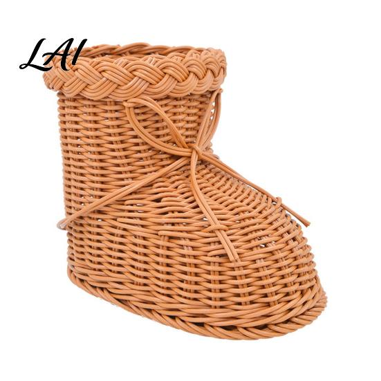 Portable Gift Basket Boots Shaped Imitation Rattan Storage Basket Hand Woven Decorative Container Easter Egg Holder Large Capacity Reusable