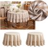 Beige Gingham Plaids Round Tablecloth with Ruffled Edges Cotton Linen Blend Checkered Table Cover for Dining Room, Cafes, and Tea Table Decors