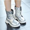 Girls Boots Autumn Winter Fashion Butterfly Princess Botas Casual Non-slip Ankle Boots Silver Patent Leather Kids Shoes 2026