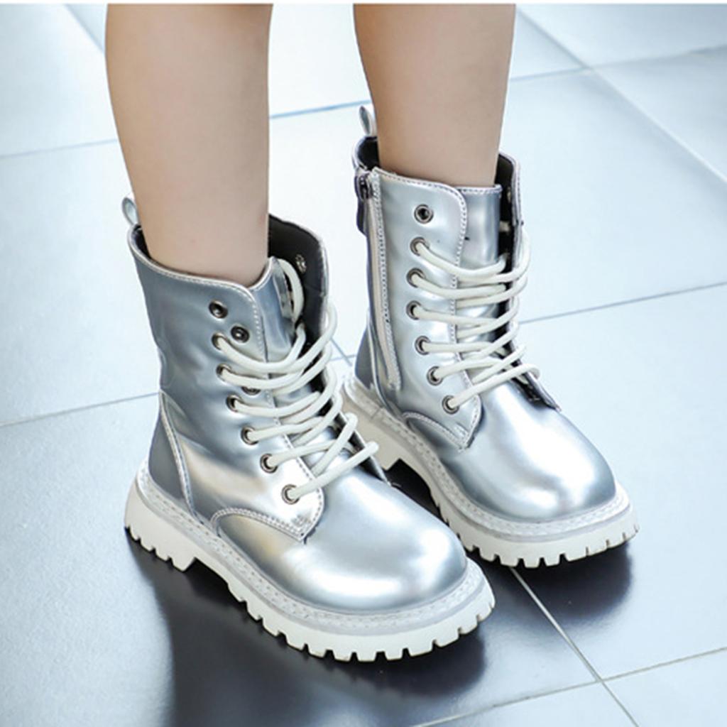 Girls Boots Autumn Winter Fashion Butterfly Princess Botas Casual Non-slip Ankle Boots Silver Patent Leather Kids Shoes 2026
