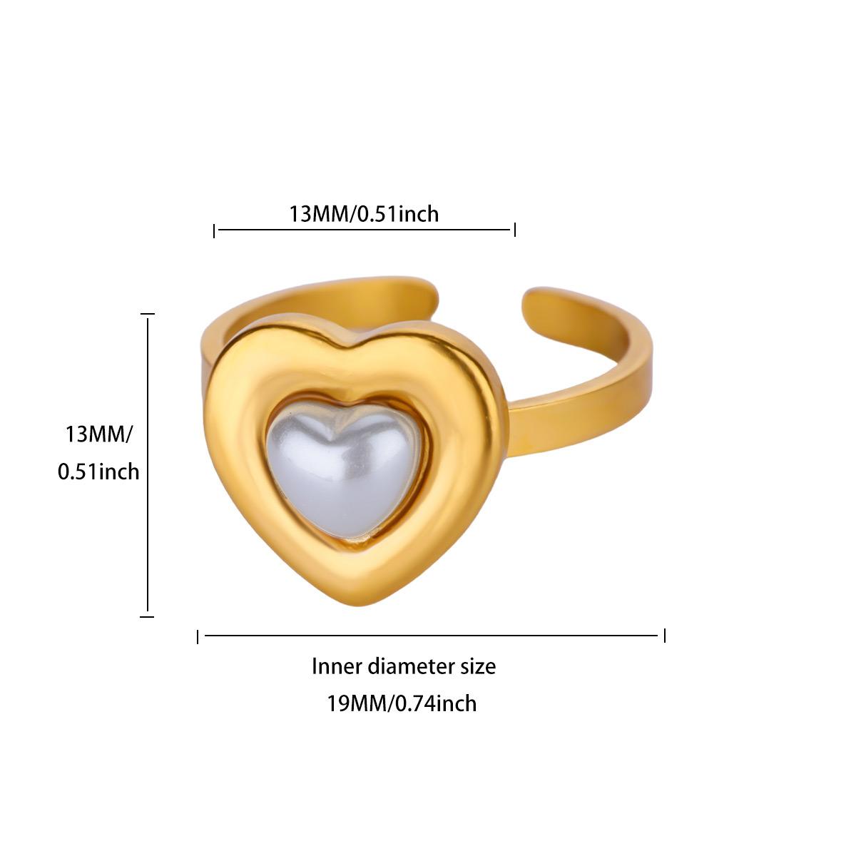 

Dainty White Artificial Pearl Heart Stainless Steel Rings Gold Color Anti Fading Ring for Women Jewelry Wedding Accessories Gift Adjustable