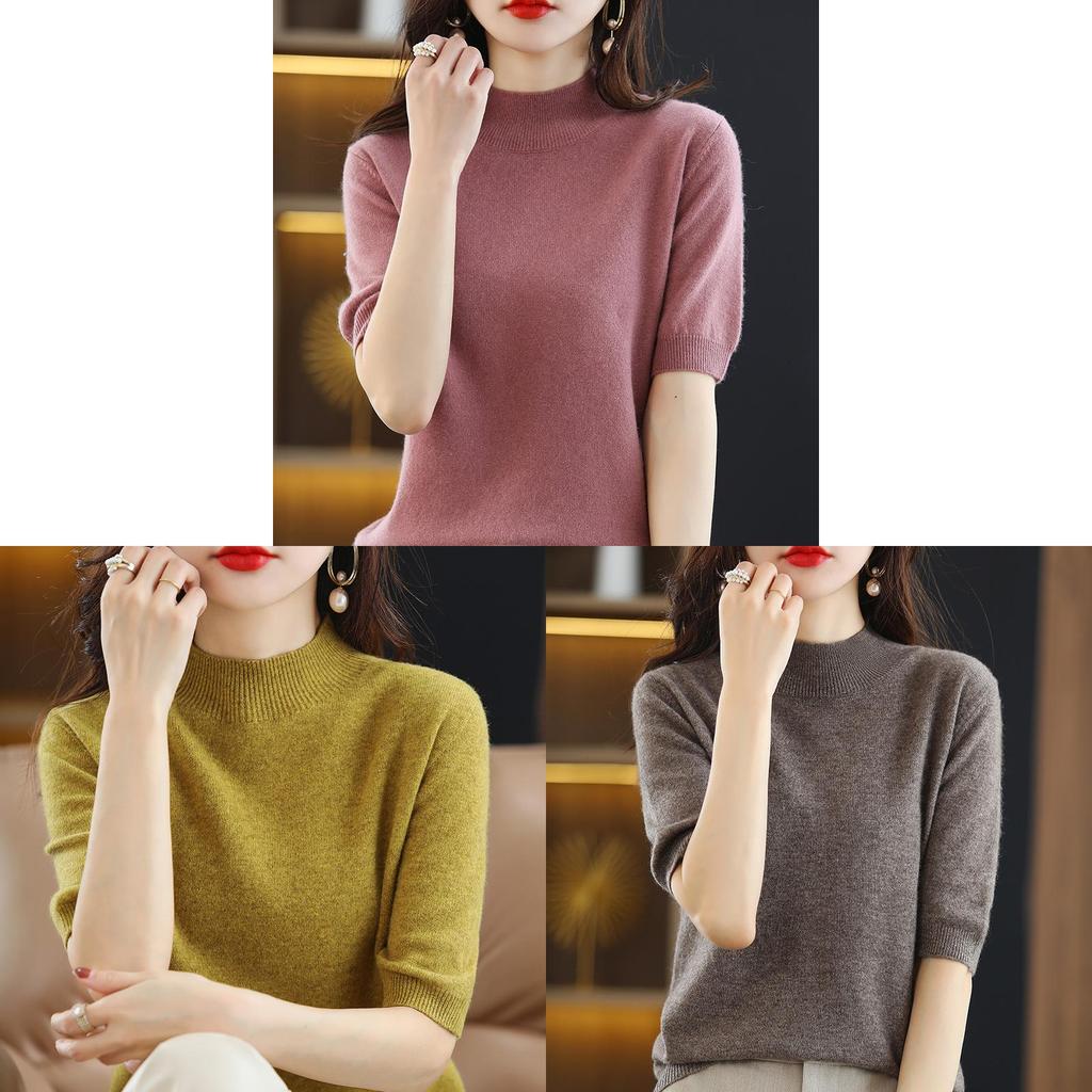 Womens Slim Fit Knit Tshirt With Splicing Detail For Casual Office Wear